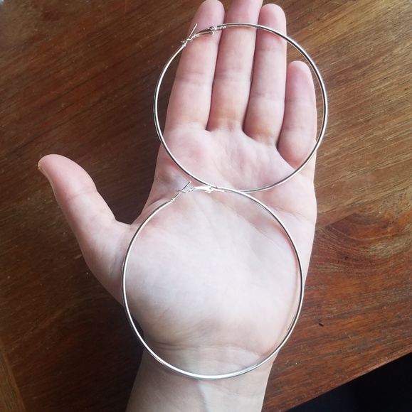 NWOT Large Silver Hoop Earrings - Picture 2 of 3